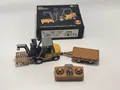 Yellow 1:64 scale remote control forklift toy set with trailer and remote control accessory - RC Engineering Car Alloy Style (f166-1)