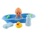 Baby bath toy set with blue doll, bathtub, rubber duck, soap model and milk bottle - Blue