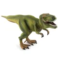 Macro detail of the green T-Rex dinosaur toy showing realistic skin texture and sharp teeth - Dark Green