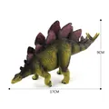 Detailed view of an olive green Stegosaurus model with purple plates, size 17x9cm - Purple