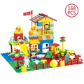 168 PCS large particle building blocks set with colorful house, train and slides - 168 Unit Scene Style (636-10)