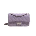 Elegant purple quilted leather crossbody bag with silver metal chain strap and twist lock - Purple