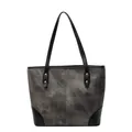 Classic dark grey canvas tote bag with black leather accents for women in 2025 - Dark Brown