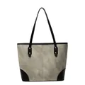Grey marble texture tote bag with black leather trim and golden hardware rivets - Off-white