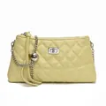 Sac bandoulière beige matelassé avec chaîne argentée et pendentif boule métal - Jaune primevère