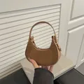 French style brown suede crescent crescent shoulder bag with smooth leather trim for women - Khaki