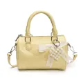 Minimalist light yellow boston bag with lace bow and pearl heart charm detail - With Pendant / Yellow