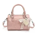 Pink Boston shoulder bag with pleated texture and pearl heart bow charm detail - Pink