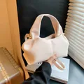 Chic cream white pleated cloud handbag in pebble leather with adjustable shoulder strap - White