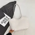 Modern white woven tote bag with large capacity for daily commuting and summer style - White