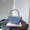 Chic foggy blue saddle bag with metallic handle and Fashion & Bags Leather print - Blue