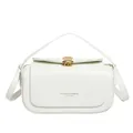 Elegant white leather box bag with a golden shell clasp and matching shoulder strap - Pure White