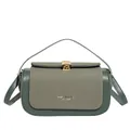 Borsa a scatola verde scuro con patta in tessuto e chiusura dorata a conchiglia - Verde