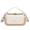 Borsa a tracolla intrecciata beige e pelle con chiusura a conchiglia e scritta moda - Kaki