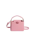 Pink Kelly style crossbody bag with top handle and lychee texture vegan leather - Pink
