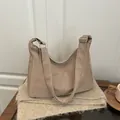 Minimalist beige suede shoulder bag with wide strap and silver metal buckle detail - Khaki (No Pendant)