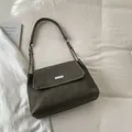 Minimalist dark olive suede shoulder bag with silver hardware and chain strap - No Pendant / Gray