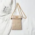 Mini bolso de pana acolchado beige con cadena dorada y cierre de giro elegante - Beige