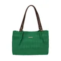 Minimalist green quilted tote bag with brown leather straps and gold metal hardware detail - Green