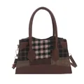 Braune Plaid-Eimertasche mit goldenen Beschlägen und verstellbarem Schultergurt - Mehrfarbiges Kontrast Karo (Stil 4)