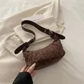 Sac sous le bras vintage à imprimé léopard marron avec boucles argentées réglables - Léopard Café