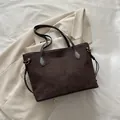 Dark coffee brown tote bag in matte suede leather with smooth handles for women - No Pendant / Brown