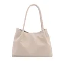 Minimalist beige leather tote bag for women with dual slim straps for office commute - Beige