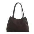 Minimalist deep brown leather tote bag with long shoulder straps for daily office use - Brown