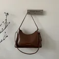 Borsa tote vintage marrone con manico a catena argento e tracolla lunga regolabile - Marrone Grande