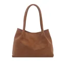 Minimalist matte tan brown tote bag for women with long shoulder straps for commuting - Brown