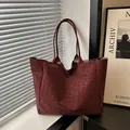 Grand sac cabas rouge foncé à motif léopard, sac à main d'épaule élégant pour femme - Rouge