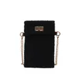 Zwarte pluche crossbody telefoontas met gouden ketting en metalen draaisluiting decor - Zwart