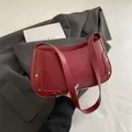 Retro dark red crocodile texture shoulder bag with heart patch and silver rivets - Red