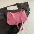 Pink faux crocodile leather shoulder bag with heart patch and silver metallic studs - Pink