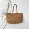 Brown quilted suede tote bag with chain strap and vintage rhombus pattern style - Khaki