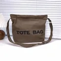 Vintage brown canvas tote bag with large TOTE BAG print and adjustable wide shoulder strap - Khaki