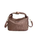 Minimalist brown vintage textured handbag with gold metallic hardware and shoulder strap - Brown