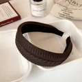 Retro dark brown braided knit headband with thick texture and cozy vintage design - Coffee