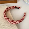 Red and pink checkered fabric headband with inner hand made label for women - Red Pink Large Plaid