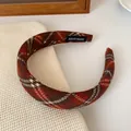 Classic red plaid fabric headband with handmade label for elegant winter styling - Red Black Plaid White Striped
