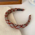Handmade red plaid sponge headband for women in high-crowned classic style - Red, Blue and White Fine Check