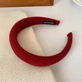 Handmade thick deep red suede headband featuring a woven label on inner side - Red