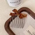 French style chocolate brown bow hair comb with amber tortoiseshell texture - Coffee Bow Hair Comb