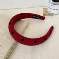 Handmade red polka dot headband in plush fabric with stylish black dotted pattern - Padded Headband / Large Black Polka Dot Red