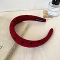 Handmade red polka dot headband in wool felt fabric for a classic retro style - Padded Headband / Medium Black Polka Dot Red
