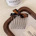 Elegante pettine per capelli con fiocco bicolore ambra e marrone scuro e denti in metallo - Pettine Fiocco Marrone Caffè