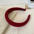 Handmade red polka dot sponge headband with wool texture and a soft luxury feel - Padded Headband / Small Black Polka Dot Red