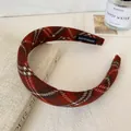 Handmade red plaid headband featuring a classic tartan pattern for festive styling - Red Black Plaid White Striped