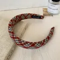 Retro houndstooth red plaid headband with thick sponge padding for high skull top look - Red Blue White Fine Plaid
