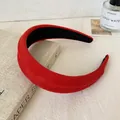 Thickened red velvet headband for women with a vintage matte suede texture for high top styles - Red Textured Wide